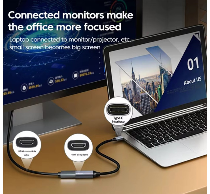 Адаптер перетворювач конвертер Type-C to HDMI 4К SmartGo