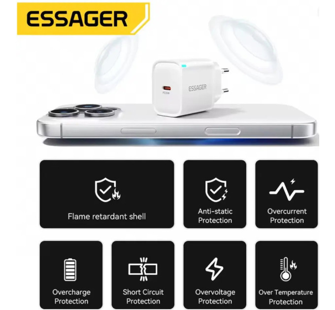 Мережевий зарядний пристрій Essager 30W ES-CD52 QC3.0  AFC FCP SCP  (Швидка зарядка) Type-C