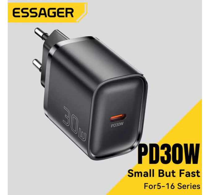 Мережевий зарядний пристрій Essager 30W ES-CD52 QC3.0 AFC FCP SCP (Швидка зарядка) Type-C Мережевий зарядний пристрій Essager 30W ES-CD52 QC3.0 AFC FCP SCP (Швидка зарядка) Type-C