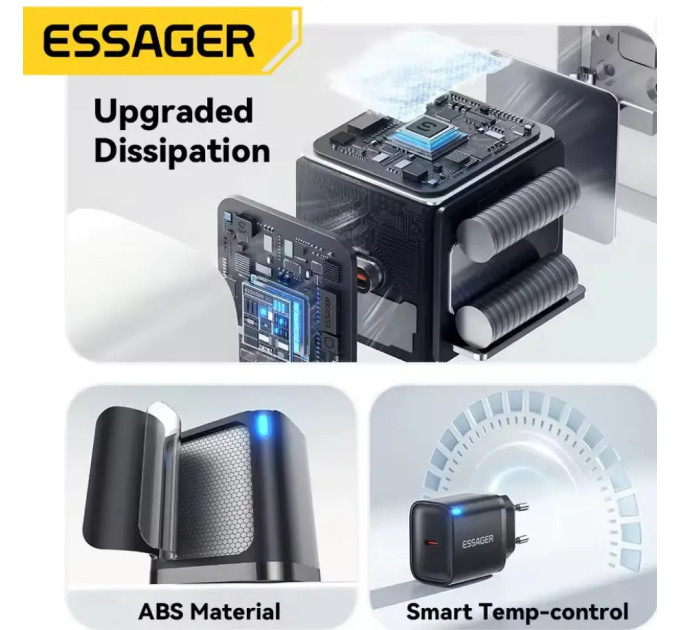 Мережевий зарядний пристрій Essager 30W ES-CD52 QC3.0  AFC FCP SCP  (Швидка зарядка) Type-C