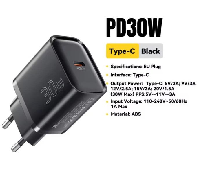Мережевий зарядний пристрій Essager 30W ES-CD52 QC3.0  AFC FCP SCP  (Швидка зарядка) Type-C