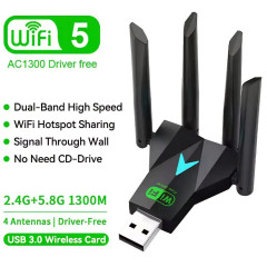 Wi-Fi адаптер AC1300 WiFi5 USB 3.0 5Ггц+2.4Ггц 4 антени Wi-Fi адаптер AC1300 WiFi5 USB 3.0 5Ггц+2.4Ггц 4 антени