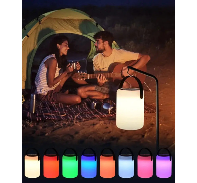Портативна Лампа Нічник Ліхтар RGB Dynamic Tower Solar Type-C Біла з пультом Д.У.