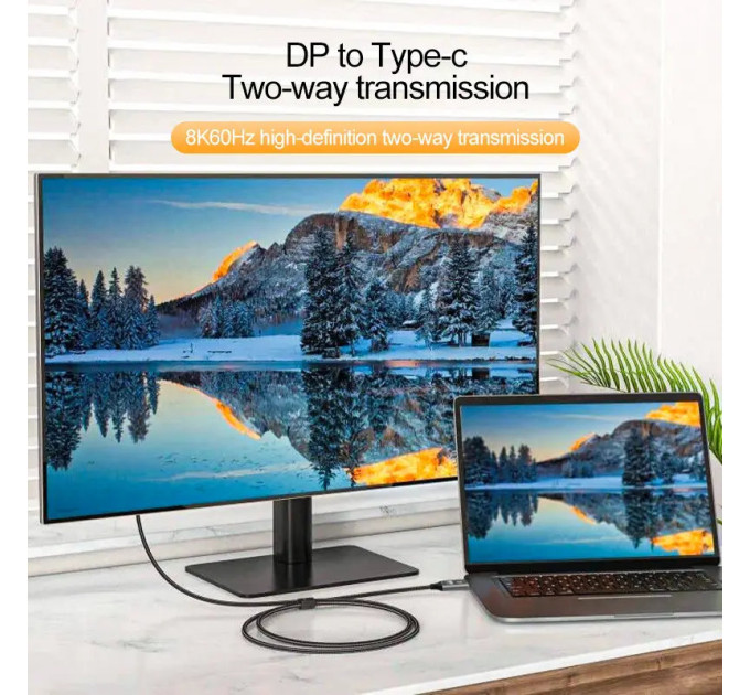 Двонаправлений Кабель  Type-C - DisplayPort 8K 60 Hz UHD 2м DP1.4 SmartG Bidir