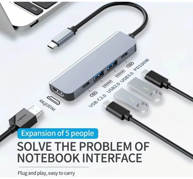 USB 3.0 хаб + конвертер HDMI 4K SmartGo HUC 5 у 1