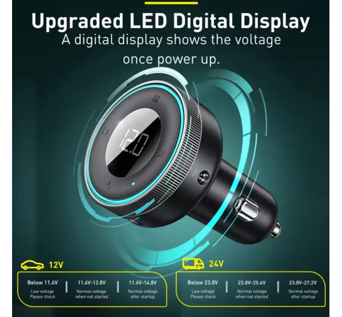 FM-трансмітер Baseus Enjoy Car Wireless MP3 Charger Black (CCLH-01) + зарядний пристрій