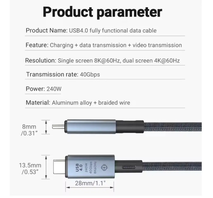 Кабель  Type-c - Type-c Usb 4.0 Type-C Gen2 40Gbps 8K @ 60Hz 1240W AV audio video 1.5м SmartGo Дата кабель
