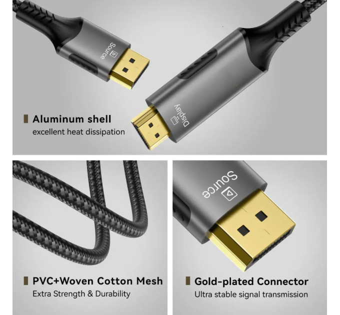 Кабель Display Port - HDMI 4K 60Hz 2м SmartGo
