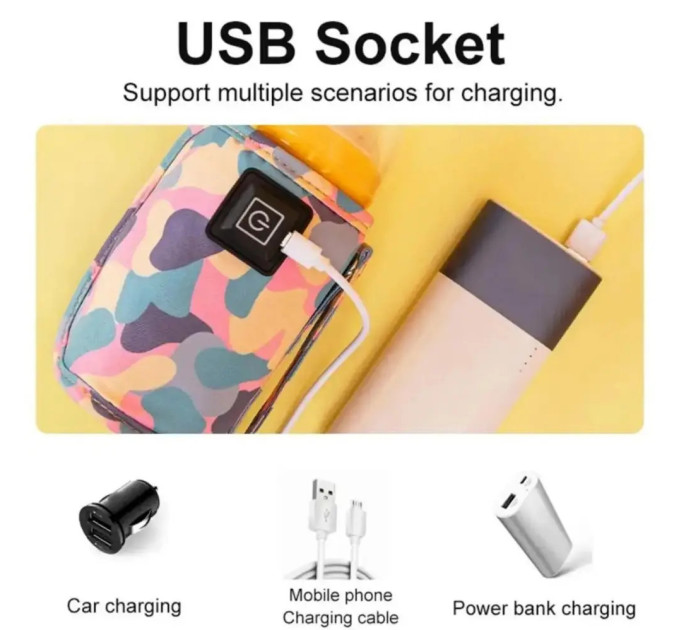 Портативний підігрівач дитячих пляшечок Hengxin USB електричний термос-нагрівач від павербанку, сумісний з усіма пляшечками CAMO