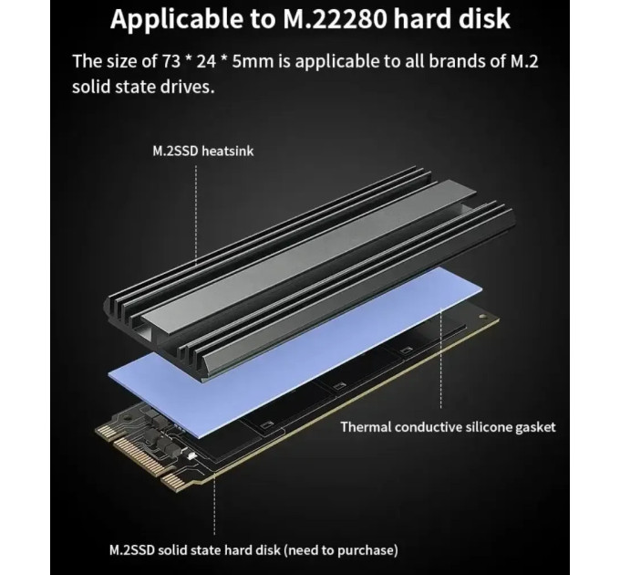 Радіатор охолодження SSD M.2  2280 + термопрокладки Teucer M.2-4 2280
