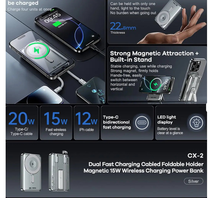УМБ Павербанк 10000mAh REMAX CX-2 3в1 20W Magsafe Powerbank