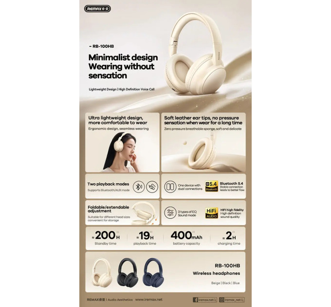 Bluetooth навушники Remax RB-100HB BT5.4 з мікрофоном Чорні