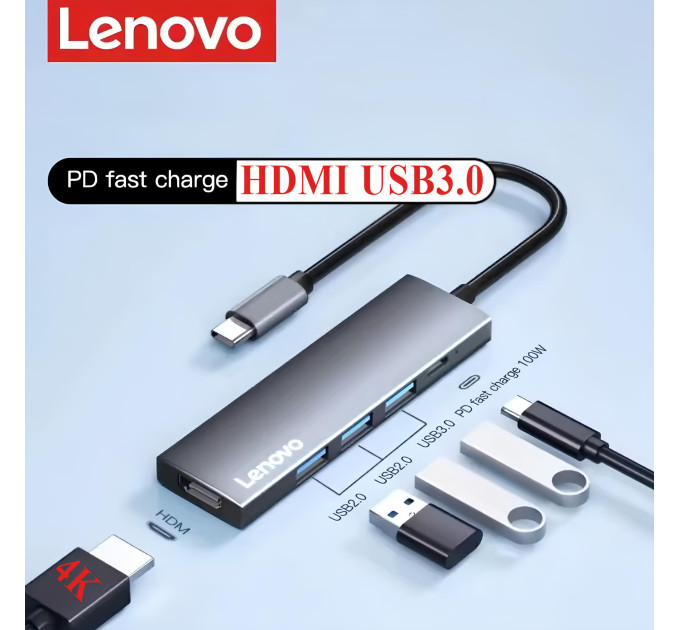 Адаптер перетворювач конвертер Type-C - HDMI 4K + USB Lenovo S705 Адаптер перетворювач конвертер Type-C - HDMI 4K + USB Lenovo S705