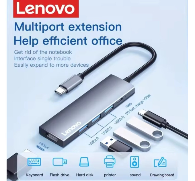Адаптер перетворювач конвертер Type-C - HDMI 4K + USB Lenovo S705