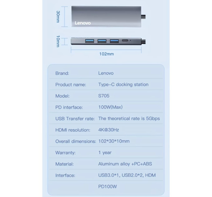 Адаптер перетворювач конвертер Type-C - HDMI 4K + USB Lenovo S705