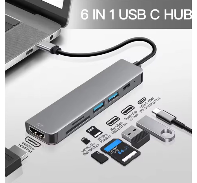 USB 3.0 хаб + кардрідер + конвертер HDMI 4K SmartGo 6 у 1 USB 3.0 хаб + кардрідер + конвертер HDMI 4K SmartGo 6 у 1
