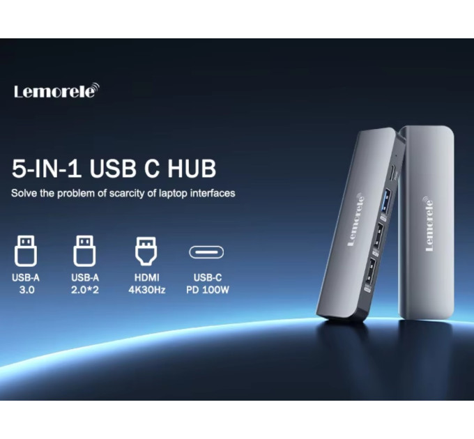 USB 3.0 хаб конвертер HDMI 4K Lemorele 5 в 1