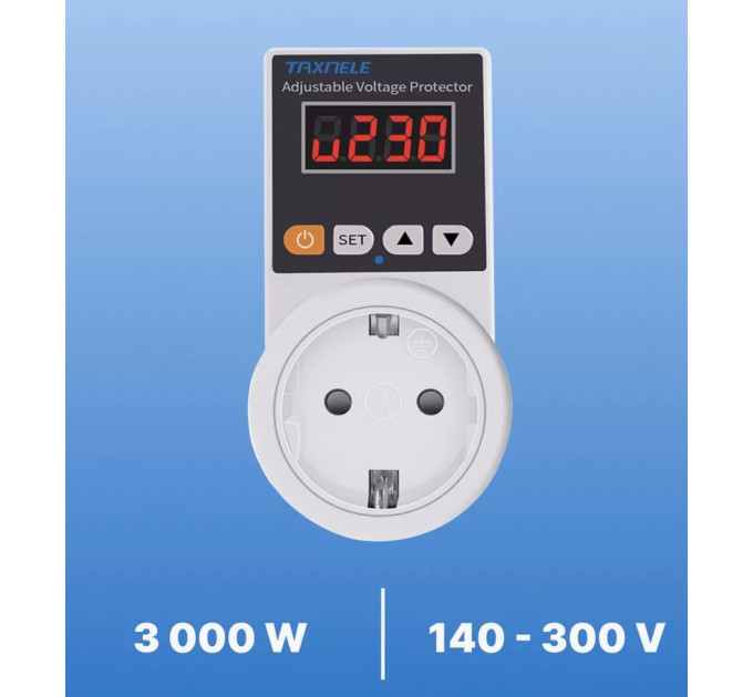 Захисне реле напруги в розетку Taxnele 3000W 140-300V 16A