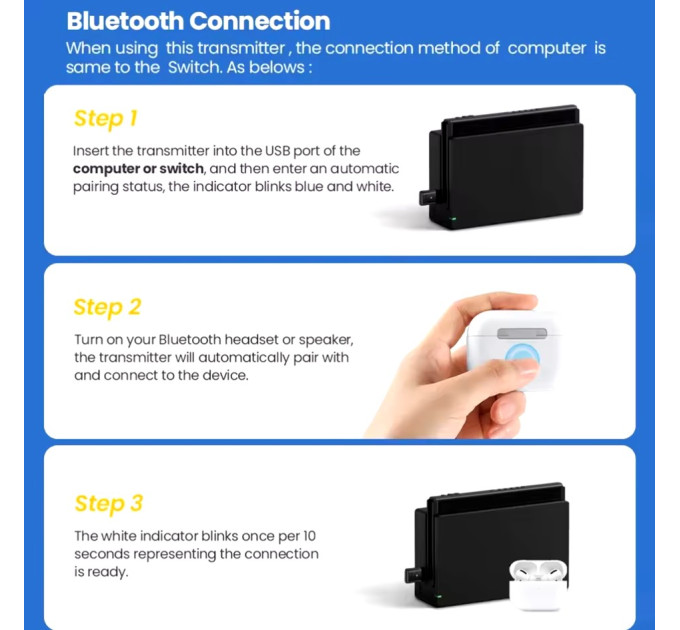 Bluetooth адаптер підключення навушників для Sony PS5 PS4 BT 5.3 dongle Nintendo Switch