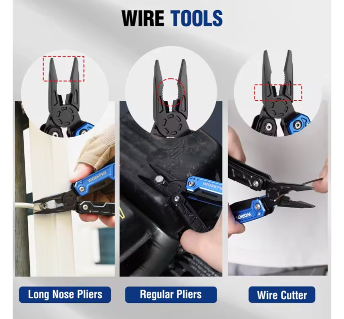 Мультитул  WORKPRO W014102AS 11в1 карабин. Liner-lock защита