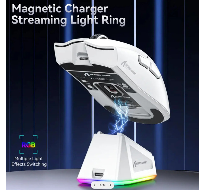 Миша бездротова ігрова ATTACK SHARK X11 чорна. Радіо 2.4Ghz + Bluetooth 5.2 + Док-станція