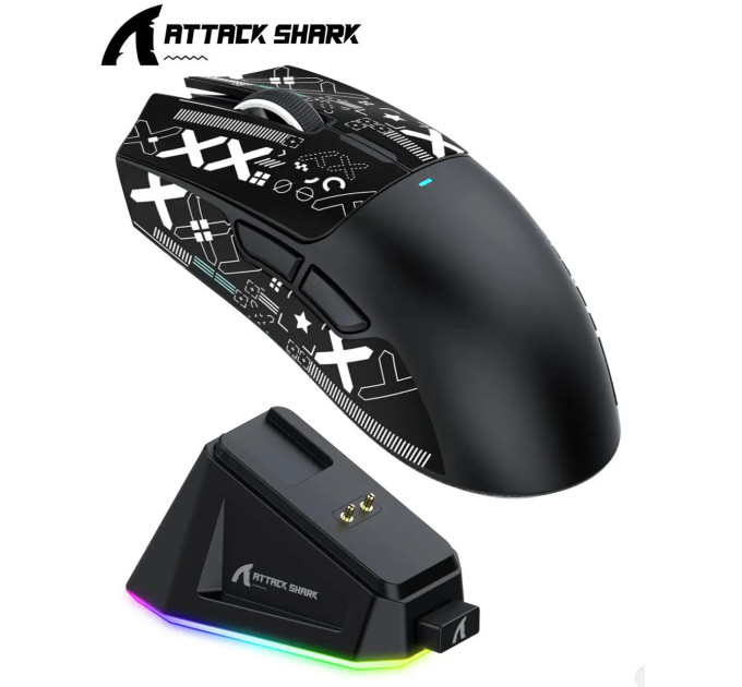 Миша бездротова ігрова ATTACK SHARK X11 чорна. Радіо 2.4Ghz + Bluetooth 5.2 + Док-станція Миша бездротова ігрова ATTACK SHARK X11 чорна. Радіо 2.4Ghz + Bluetooth 5.2 + Док-станція