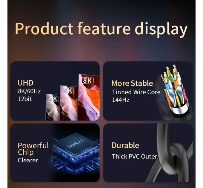 Кабель Type-C - DisplayPort 8K-60Hz 4K-144Hz 2K-240Hz 2м DP1.4