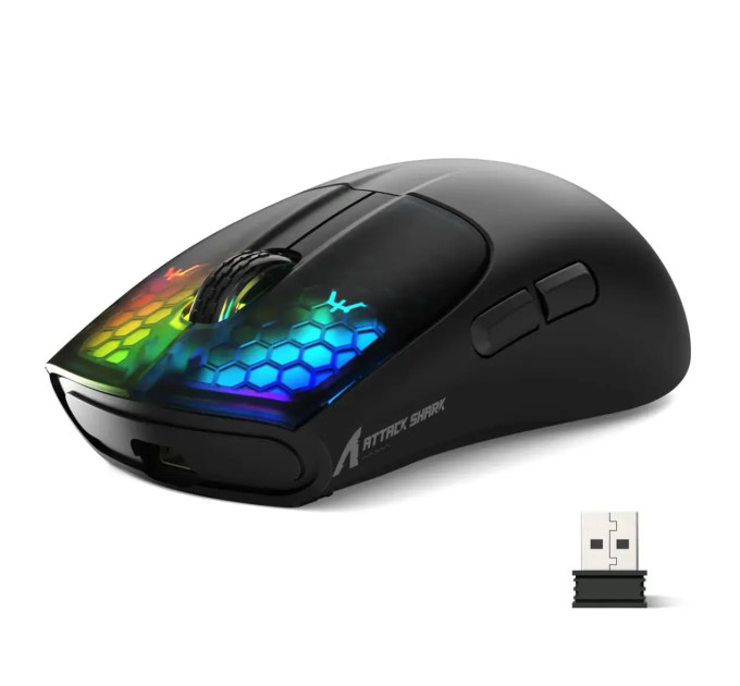 Миша бездротова ігрова ATTACK SHARK X5 чорна. 3 підключення. Радіо 2.4Ghz + Bluetooth 5.0 + type-c