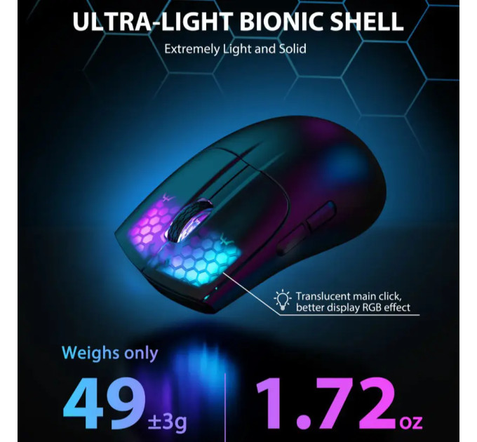 Миша бездротова ігрова ATTACK SHARK X5 чорна. 3 підключення. Радіо 2.4Ghz + Bluetooth 5.0 + type-c