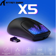 Миша бездротова ігрова ATTACK SHARK X5 чорна. 3 підключення. Радіо 2.4Ghz + Bluetooth 5.0 + type-c Миша бездротова ігрова ATTACK SHARK X5 чорна. 3 підключення. Радіо 2.4Ghz + Bluetooth 5.0 + type-c