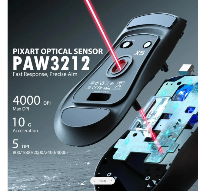 Миша бездротова ігрова ATTACK SHARK X5 чорна. 3 підключення. Радіо 2.4Ghz + Bluetooth 5.0 + type-c