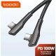 Кабель  Type-c - Type-c 100W Toocki PD QC4.0 FCP AFC - 2m КУТОВИЙ