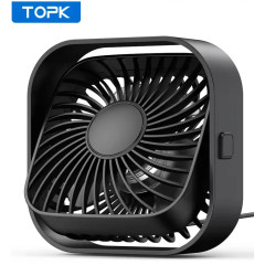 USB вентилятор портативний TOPK чорн, 3 швидкості.