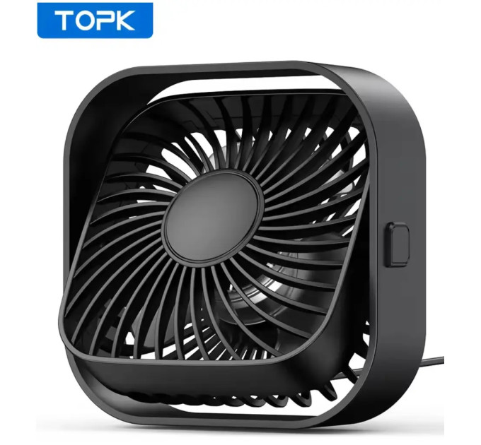 USB вентилятор портативний TOPK чорн, 3 швидкості.