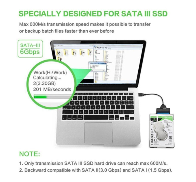 Перехідник SATA - Type-C + USB 3.0  до SSD-HDD Диску  2.5““ 20см SmartGo