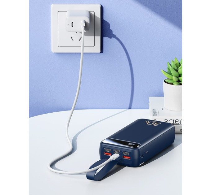 Powerbank 30000mAh 22.5W  Remax RPP-522  QC3.0 PD Швидка зарядка. Ліхтар. Синій