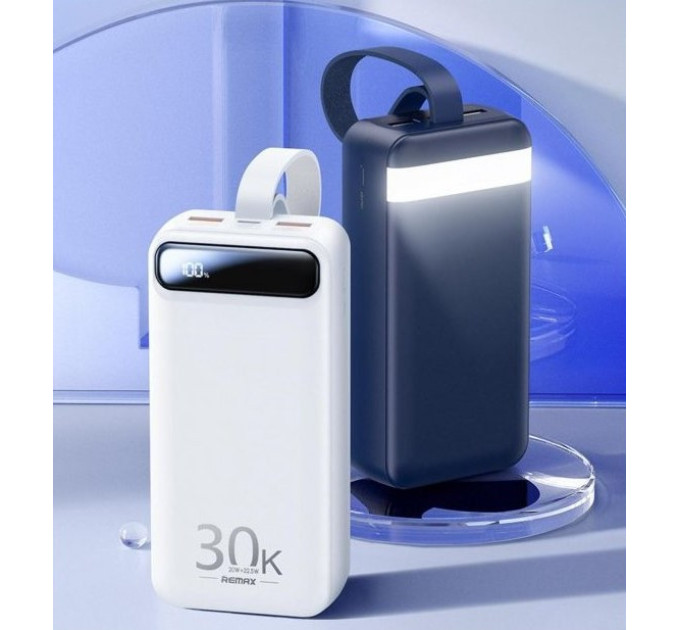 Powerbank 30000mAh 22.5W  Remax RPP-522  QC3.0 PD Швидка зарядка. Ліхтар. Синій