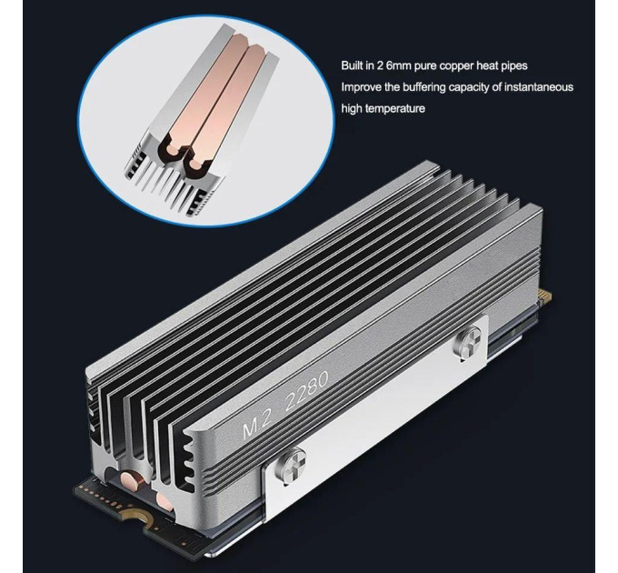Радіатор охолодження SSD M.2  2280 + термопрокладки Coolleo CL-SSD-V3 Silver