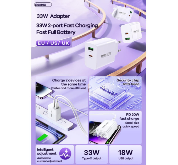 Зарядний пристрій 33W REMAX  Kiddy Series 33W A+C Fast Charger RP-U122