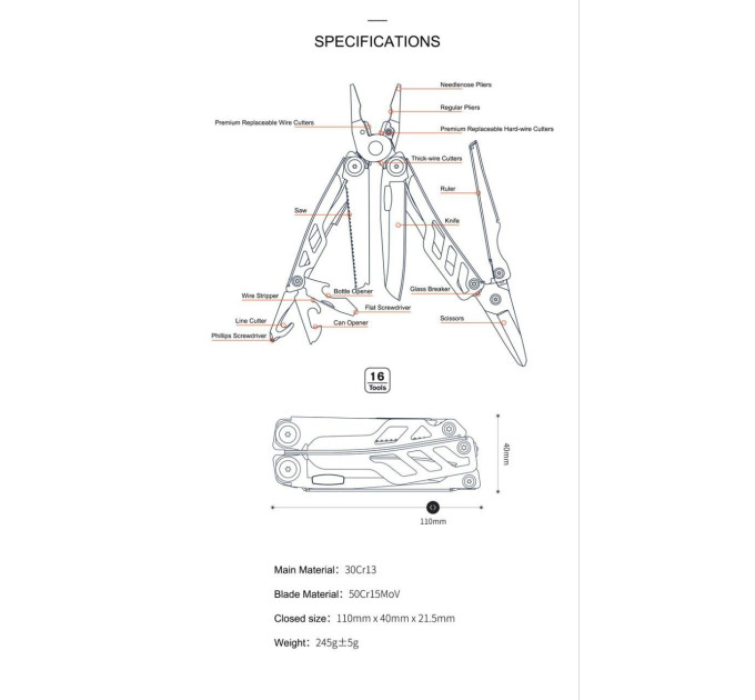 Мультитул Xiaomi Nextool Flagship Pro 16в1  KT5020 Liner Lock