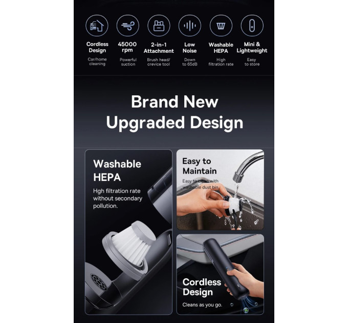 Автомобільний пилосос Baseus A0Pro Car Vacuum Cleaner портативний