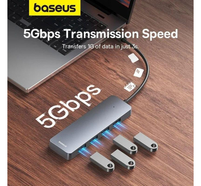 USB хаб Baseus BS-OH080 на 4 порти USB 3.0  Silver