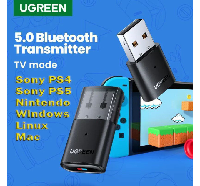 Ugreen CM408 Bluetooth адаптер підключення навушників для Sony PS5 PS4, Nintendo, PC Ugreen CM408 Bluetooth адаптер підключення навушників для Sony PS5 PS4, Nintendo, PC