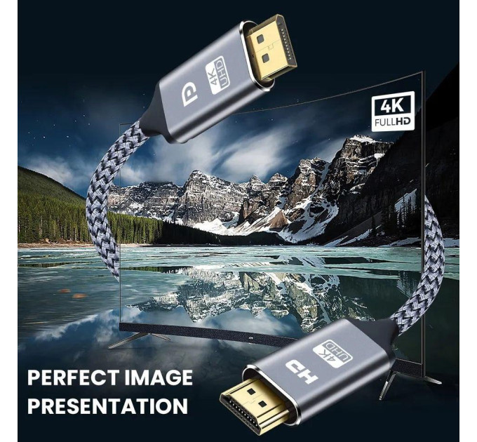 Кабель DisplayPort - HDMI 4K 2м в оплетці SmartGo