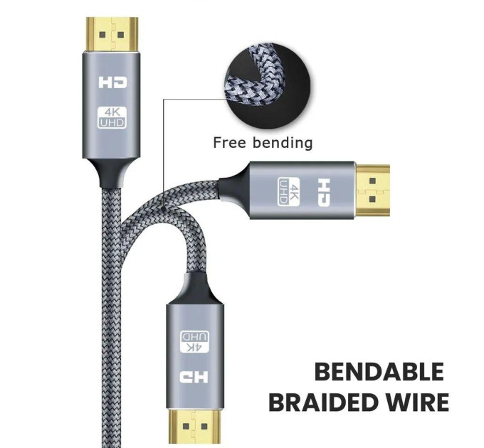 Кабель HDMI  - HDMI V2.0 4К 60Hz 2м  Kebidumei Gold SmartGo