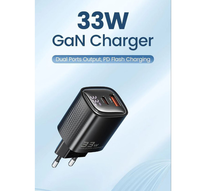 Мережевий зарядний пристрій Toocki 33W GAN Display Type-c USB