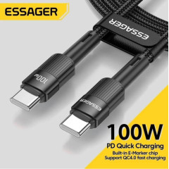 Кабель Type-c - Type-c 100W Essager PD QC4.0 FCP AFC - 1m Black Кабель Type-c - Type-c 100W Essager PD QC4.0 FCP AFC - 1m Black