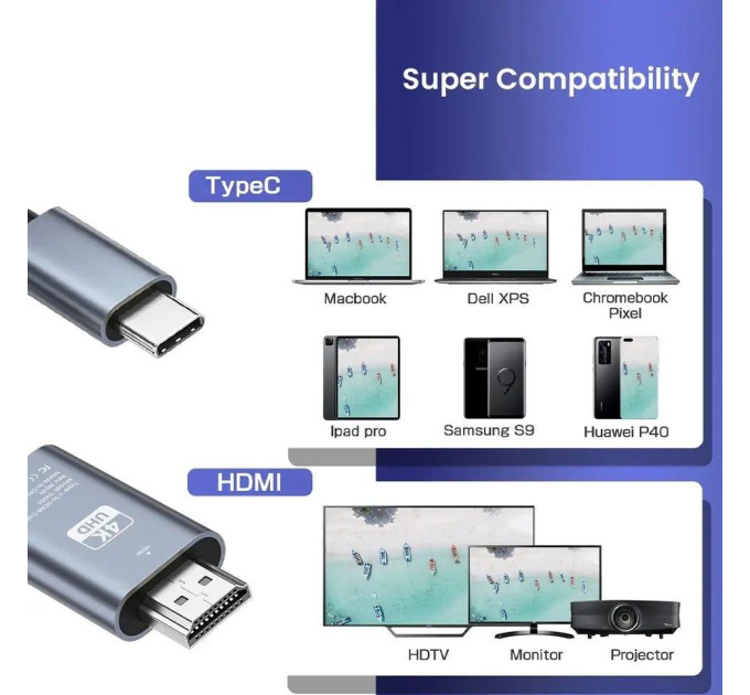 Кабель Type-C to HDMI SmartGo 4K 2м V1 