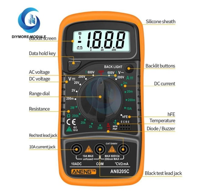 Мультиметр Aneng AN8205C Orange  щупи + термопара + крона