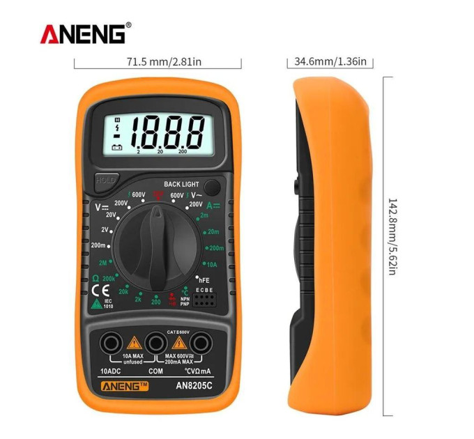 Мультиметр Aneng AN8205C Orange  щупи + термопара + крона